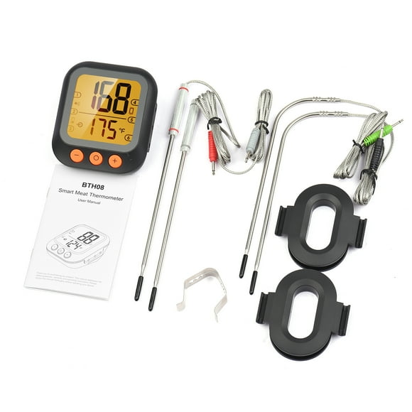 Yeacher Thermomètre à Viande Intelligent avec 4 Sondes Affichage LCD Numérique Distance 262 Pieds BT Télécommande par Application Minuterie Alarme de Partage Température Thermomètres Intelligents pour Barbecue Grill Four Cuisine