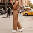 thumbnail image 6 of Costeam Womens 2 Piece Spaghetti Strap Matching Outfit V Neck Sleeveless Cami Top Drawstring Elastic High Waist Wide Leg Pants Side Slip Pockets Soft Stretch Knit Loose Casual Loungewear Set, 6 of 7