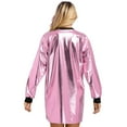 thumbnail image 5 of Haitryli Women Long Sleeve T-Shirt Loose Dress Flare Shiny Metallic Club Party Holographic Disco Pink S, 5 of 9