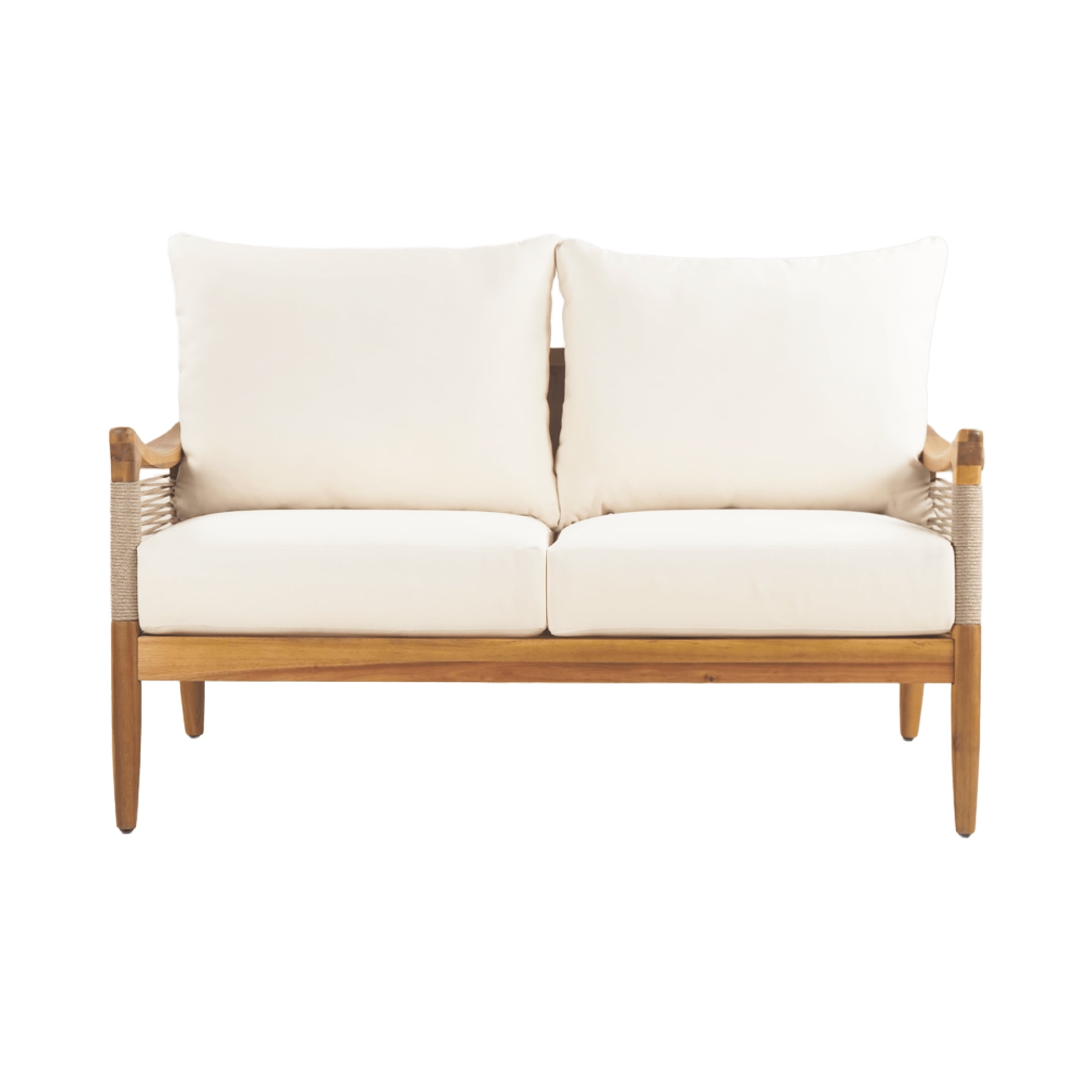 Christopher Knight Home Modern 2 Piece Patio Loveseat Coffee Table Set with Cushion, Solid Wood, Teak+ Beige