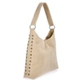 thumbnail image 3 of No Boundaries Women's Faux Suede Studded Moto Hobo Bag, Beige, 3 of 6