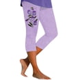 thumbnail image 2 of Women's Casual Pants Women'S Fashion Casual Floral Print High Waist Elastic Capri Pants Leggings,Beige Women's Casual Pants L, 2 of 7