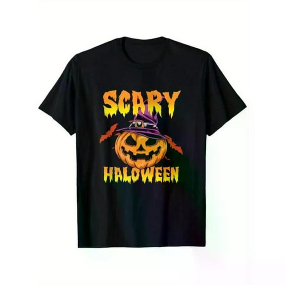 Halloween Cotton Mens Scary Jack O Lantern Graphic Tee T Shirt Tops Short Sleeve Round Neck Black S-5XL