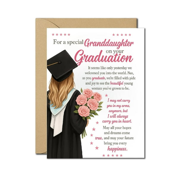 Granddaughter Graduation Card – Sentimental Congrats Card for Granddaughter – Feminine Graduation Day Greeting Card with Poem – Inspirational Gift for High School, College, or University Graduation