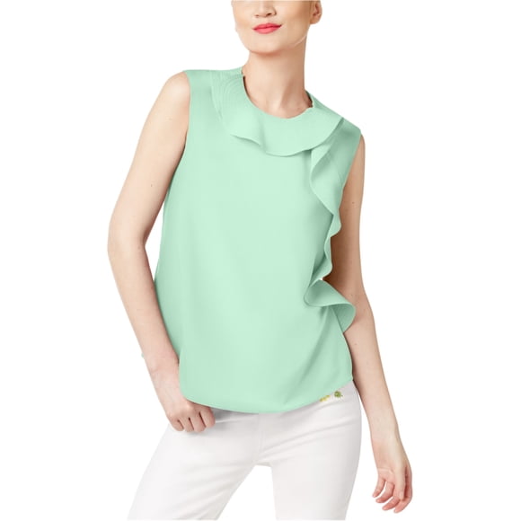 Blusa de punto con volantes Cynthia Rowley para mujer azul extragrande