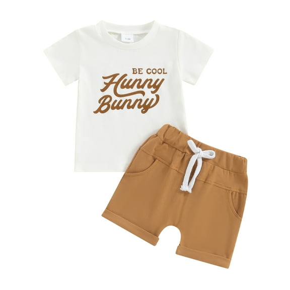Bagilaanoe 2pcs Toddler Easter Outfits Baby Boy Shorts Set Short Sleeve Letter Print T Shirt Tops   Shorts 6M 12M 18M 24M 3T Kids Casual Summer Clothes