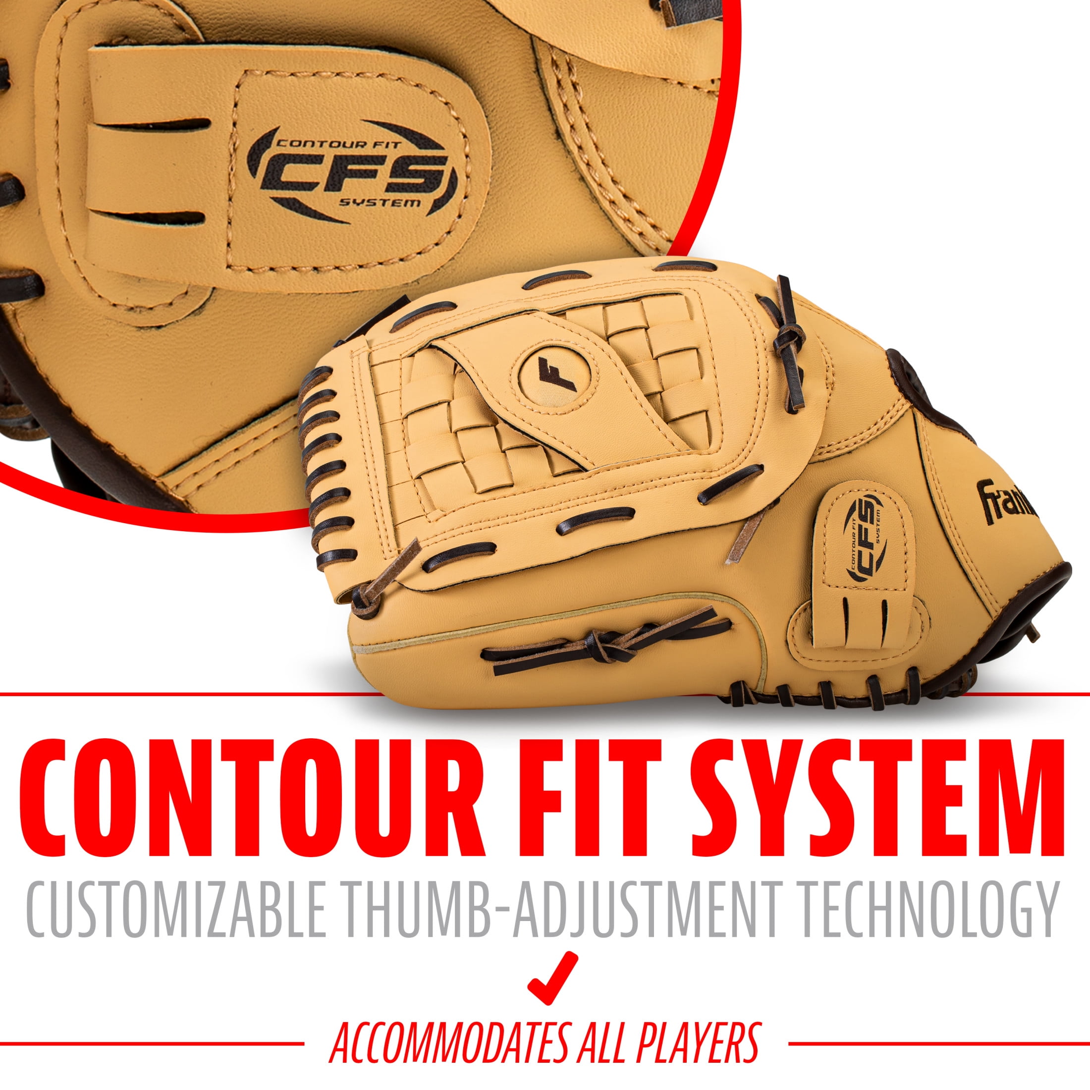 Franklin Sports Field Master Baseball + Softball Glove, 14 in, Camel Brown, Left Hand Throw