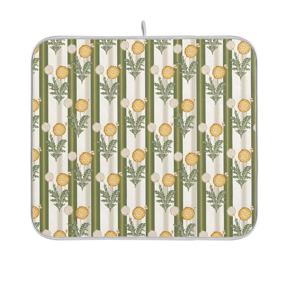 Yayeee Dish Drying Mat for Kitchen Counter 16"x18" Microfiber Absorbent Pad, Olive Green Flowers