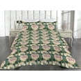 thumbnail image 2 of Ambesonne Peony Quilted Bedspread Set 3 Pcs, Cartoon Floral Pattern Boho, Queen, Hunter Green Champagne, 2 of 4