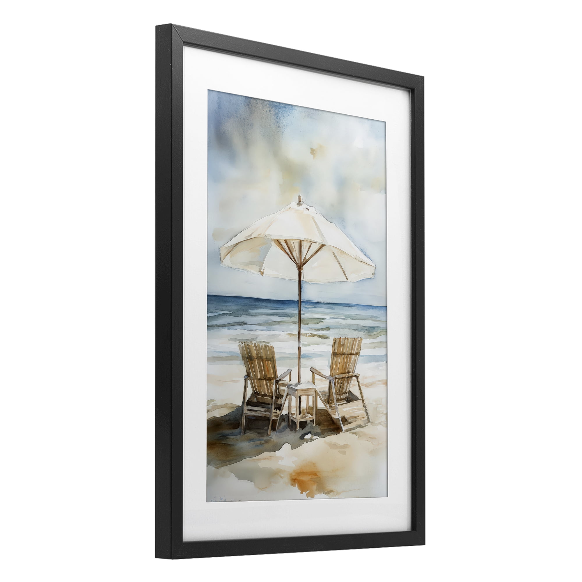 Stupell Industries Watercolor Paradise Beach Scene Black Framed Print Under Glass, design by Petal Prints Design