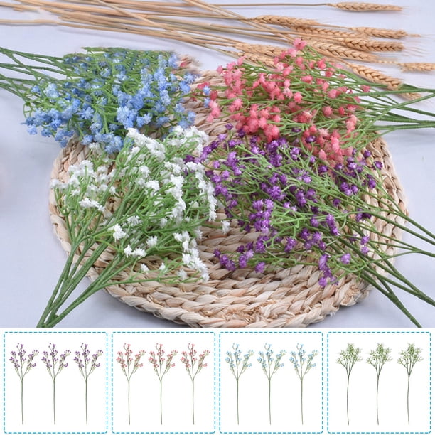 Pack de 3 flores artificiales de gypsophila - Ramo azul de aliento de bebé de 52 cm para bodas y decoración del hogar, flores de plástico que no se desvanecen, no hace falta agua