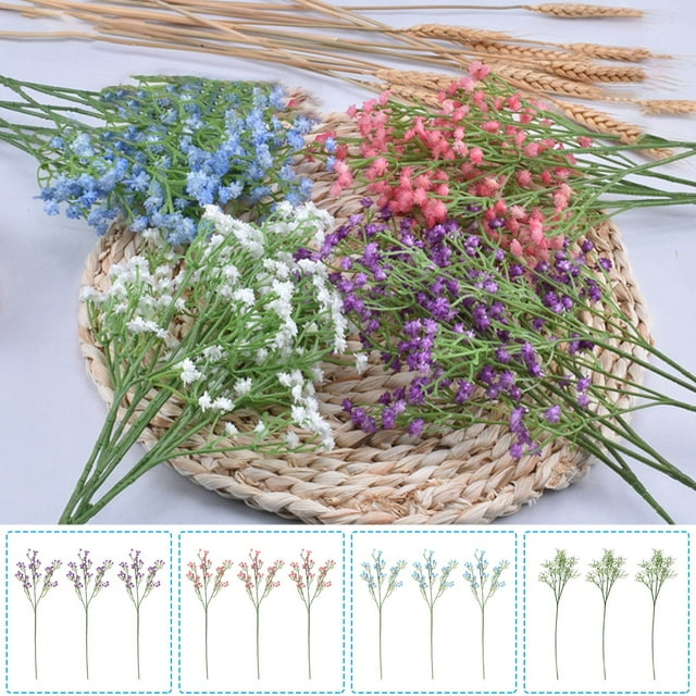 Pack de 3 flores artificiales de gypsophila - Ramo azul de aliento de bebé de 52 cm para bodas y decoración del hogar, flores de plástico que no se desvanecen, no hace falta agua