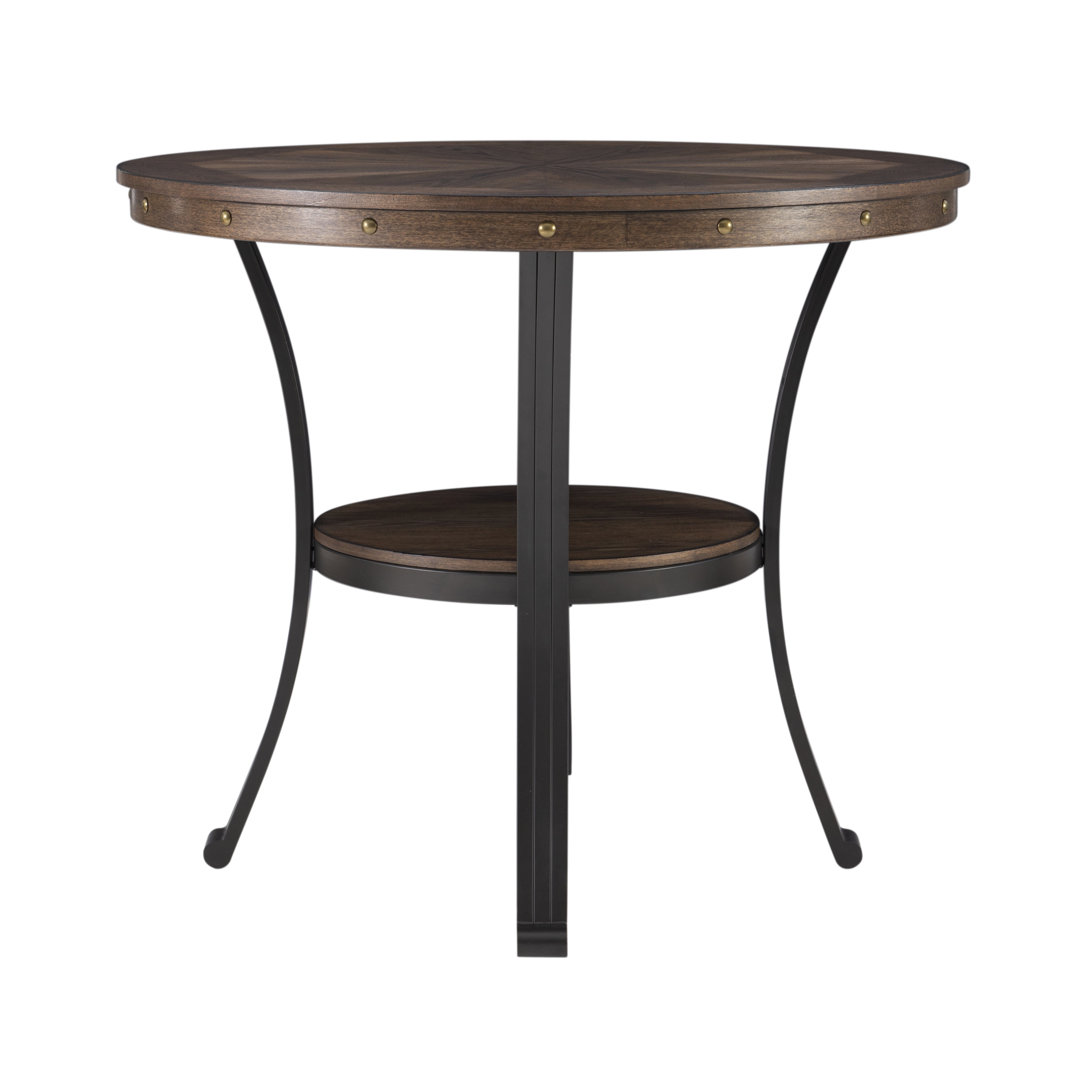 Powell Holloway Round Indoor End Table with Shelf, 23" Tall, Rustic Umber