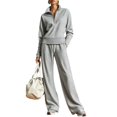 thumbnail image 2 of WULMLEO Women's Two Piece Sets Knit Fall Quarter Zip Long Sleeve Pullover Wide Leg Palazzo Pants Outfits 2026 Casual Cozy Tracksuit Comfort Suits with Pockets Light Gray M, 2 of 6