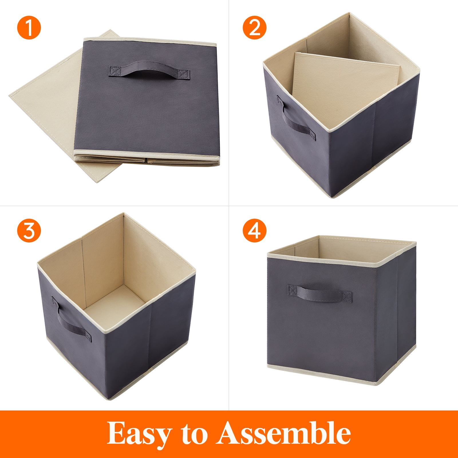 13 Inch Cube Storage Bins, 10 Packs Collapsible Storage Cubes, Foldable Fabric Bins Multi-color Organizer Bins with Handles, Decorative Organizing Baskets for Shelves, Closet,Gray