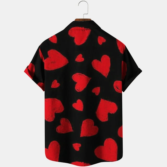 EGNMCR Chemise à Poche Simple Imprimée de la Saint-Valentin pour Homme, Chemise Décontractée Ample à Poche Imprimée