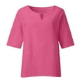 thumbnail image 4 of Fanxing Women Linen Shirts with Keyhole Loose Fitting Work TopsTrendy Crewneck Going Out Tops S-2XL, 4 of 5