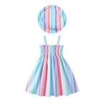 thumbnail image 2 of Auroural Girls Summer Dress And Hat Sets Toddler Kids Girls Stripe Print Sundress Cute Sleeveless Dress And Hat Set, 2 of 8