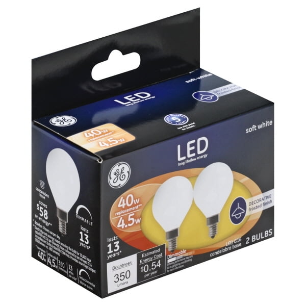 GE 25046 Candelabra Base G16 Frost Dimmable LED Bulb, Soft White, 4.5W