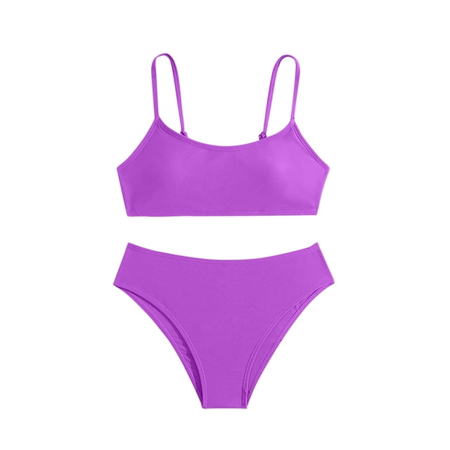 Odeerbi 8-14 Años Niñas Playa de Verano Bikini de Cuerda Traje de Baño Hawaiano Traje de Baño de Color Sólido Traje de Baño de Dos Piezas Set