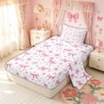 thumbnail image 2 of Meiyoeat Cherry Blossom Bow Twin Sheet Sets for Women Girls, Cartoon Watercolor Pink Floral Bedding, 3pcs, 2 of 5