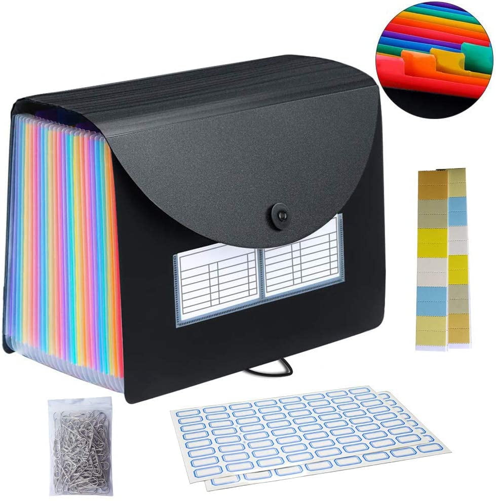 DUOFIRE 24 Pockets File Folder Colored Files Box Document Organizer