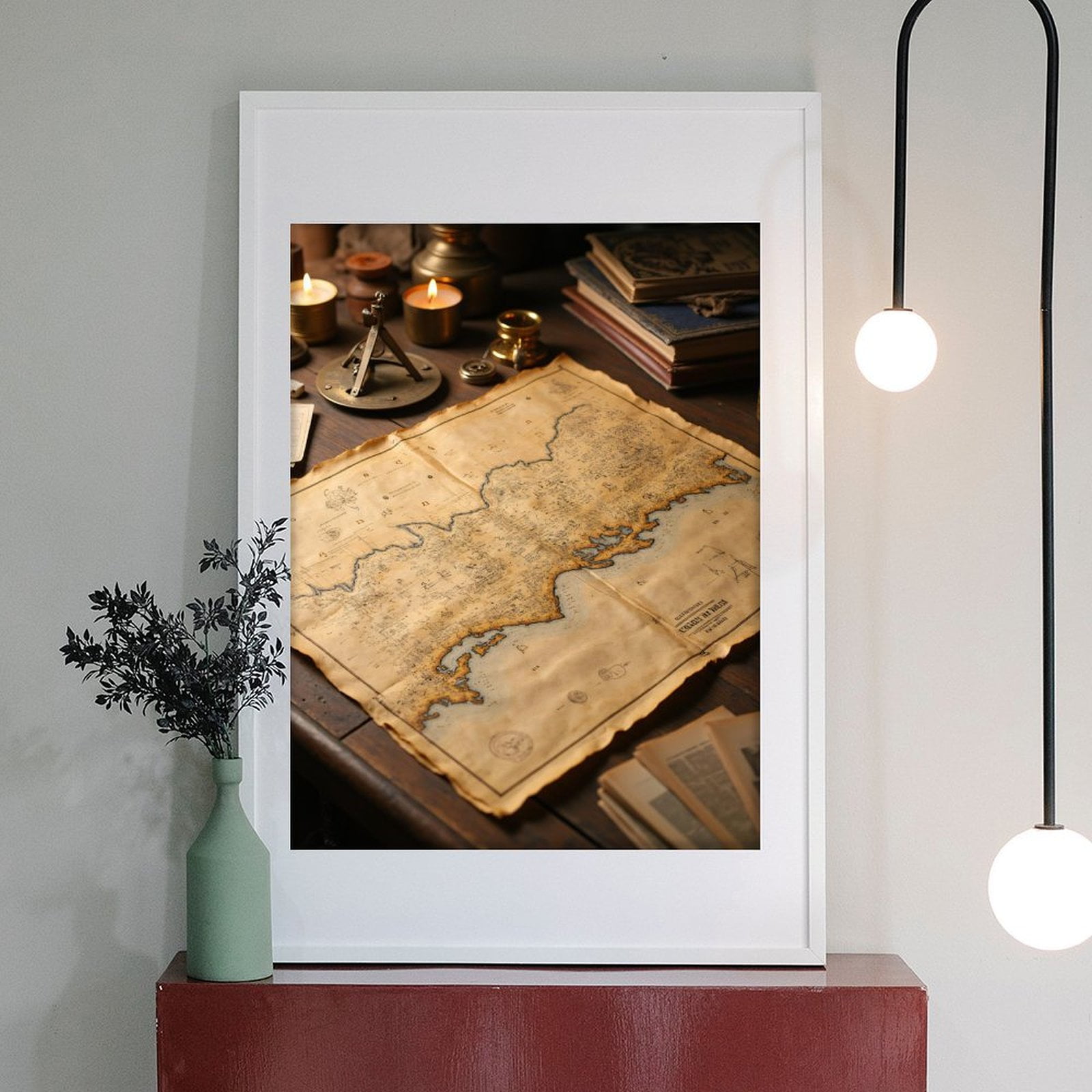 Diamond Art Kit for Adults, Vintage Nautical Map Desk Scene Diamond Painting for Adults Beginners, 5D DIY Diamond Art Painting Kits, Colorful Diamond Painting Craft for Home Decor 12x16