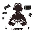 thumbnail image 3 of Adhesivos de pared con diseño de jugador de dibujos animados de Gamer Boy con auriculares de PVC, 38, 3 of 3