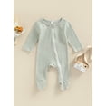 thumbnail image 2 of Gzhioc Newborn Baby Unisex Casual Romper, Long Sleeve Round Neck Stripe Printed Feet-Covered Long Jumpsuit,0-9 Months, 2 of 9