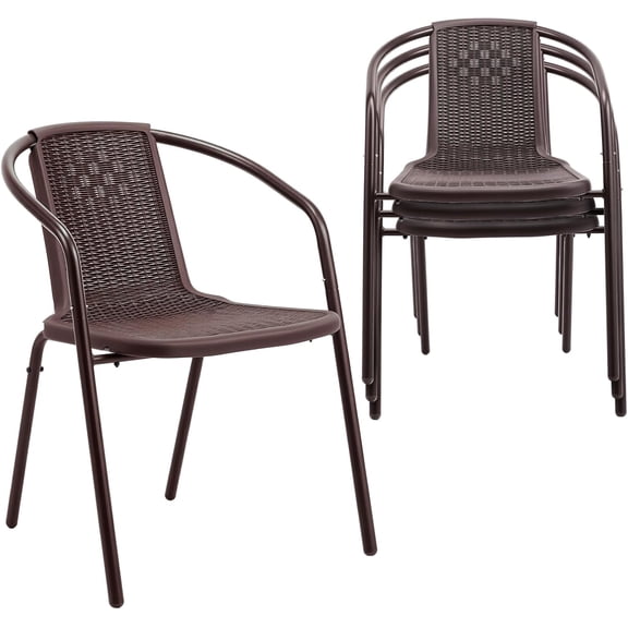 Rattan Outdoor Dining Chairs Set of 4, Brown