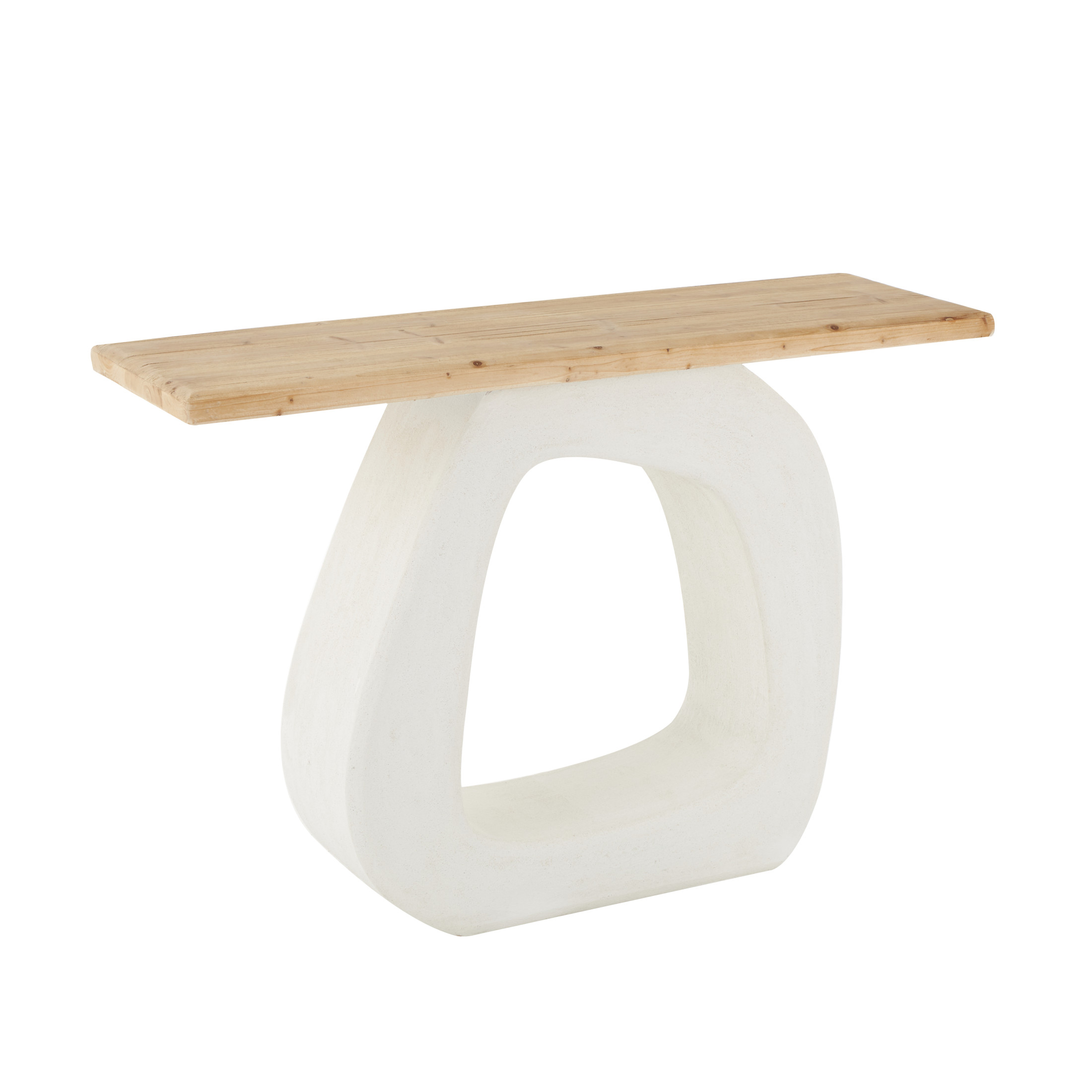 DecMode 47" x 32" White Wooden O Shaped Console Table with Light Brown Tabletop, 1-Piece