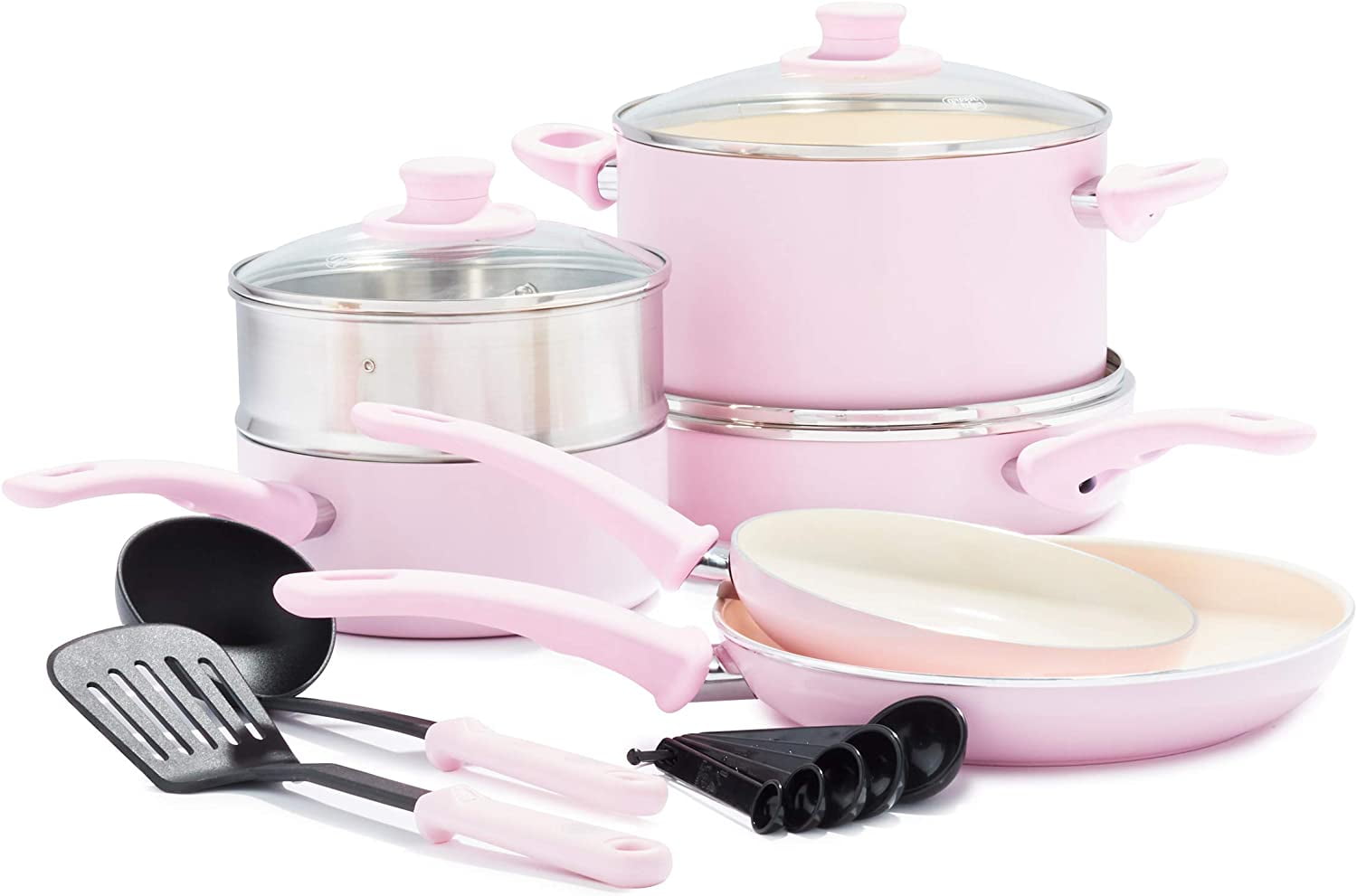 GreenLife Soft Grip Ceramic Nonstick Cookware Set Soft Pink 16 Pieces for sale online 