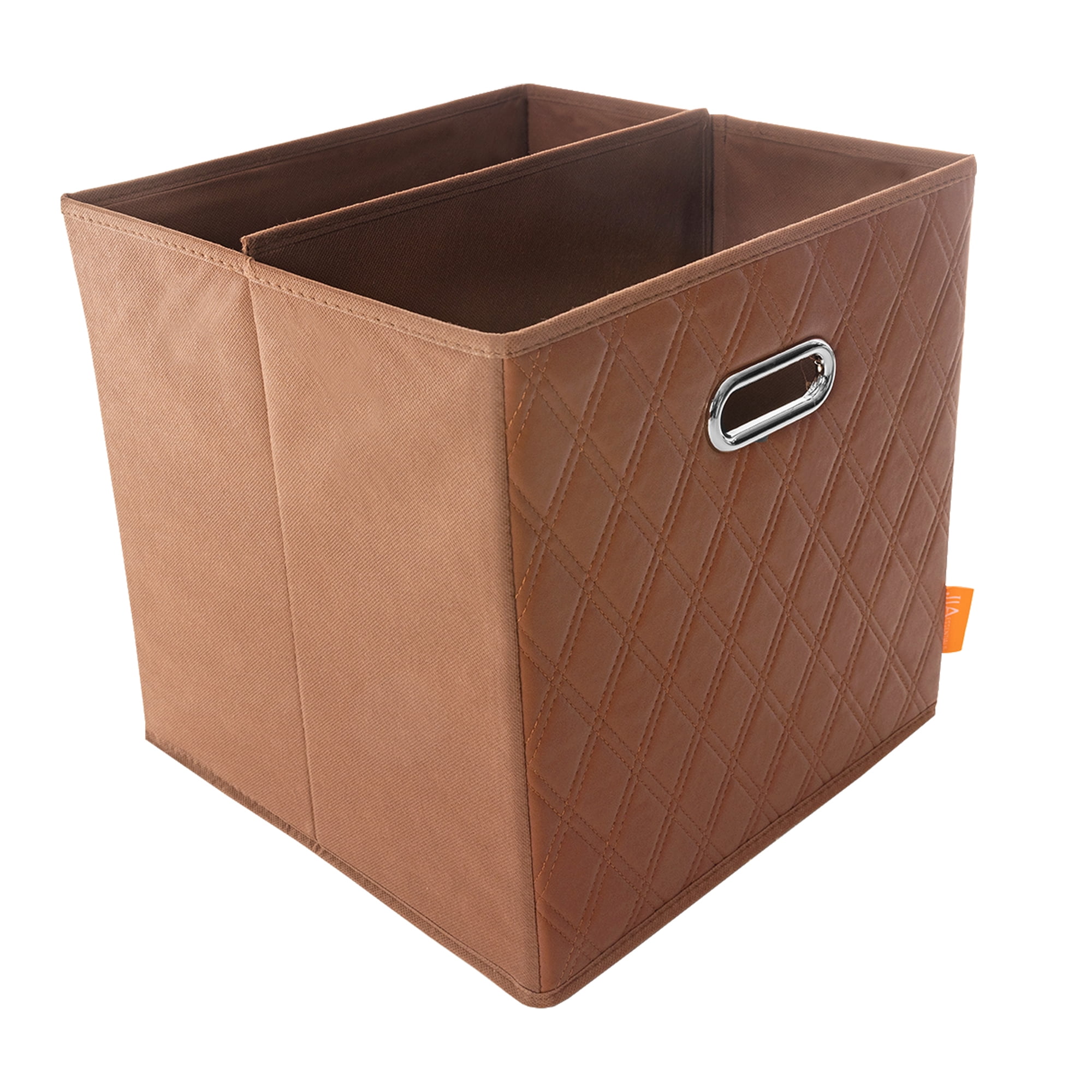 JIAessentials Set of 4 Foldable Faux Leather Cube Storage Bins Collapsible Baskets 11 inch with Dual Handles - Brown Small