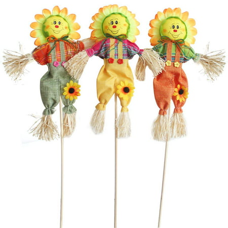 Small Fall Harvest Scarecrow Decor, 3 Pack 19.7in Happy Halloween Decorations Scarecrow Halloween Decoration for Garden, Home, Yard, Porch, Thanksgiving Decor (50cm, Sunflower)
