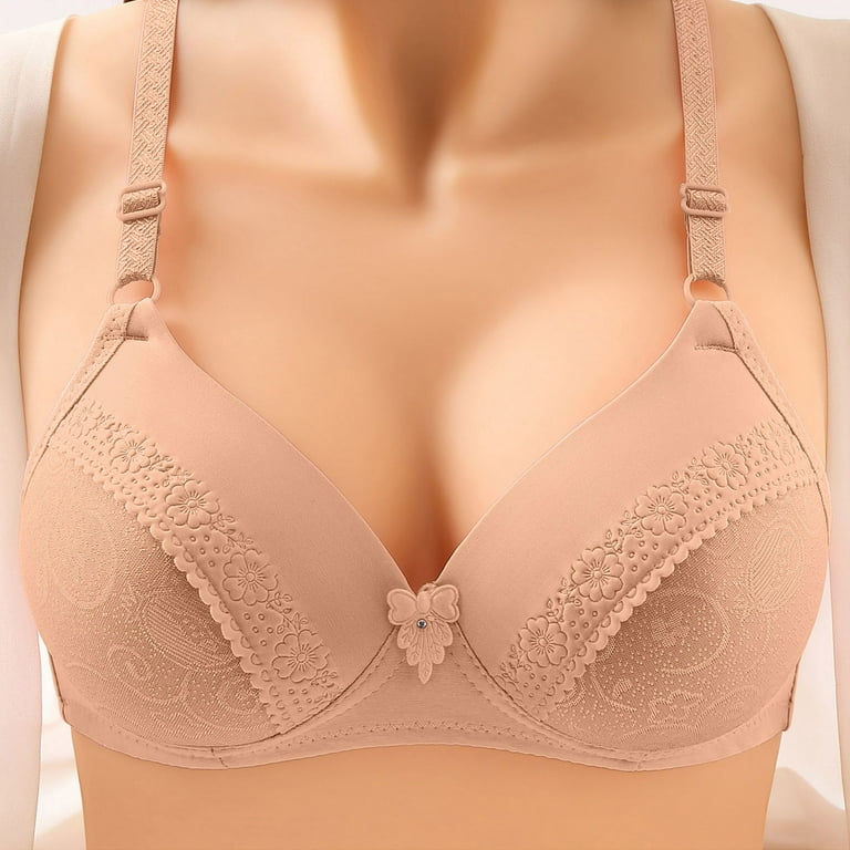 CLZOUD Bra for Plus Size Women Khaki Polyester Womens Thin No Steel Ring  Underwear Small Bra Cup Comfortable Push Up Bra 50A 