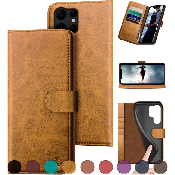 Ducksky Para Samsung Galaxy S23 Ultra Funda Tipo Cartera De Piel Auténtica Con Bloqueo Rfid, 4 Tarjeteros De Crédito, Piel Auténtica. Flip Folio Book Funda Protectora Para Teléfono Mujeres Hombres Par