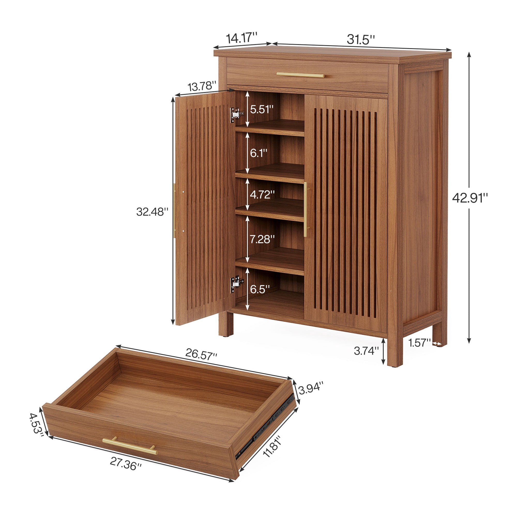 MAYEERTY 5-Tier Freestanding Shoe Cabinet, Adjustable Shelves Shoe Rack Organizer