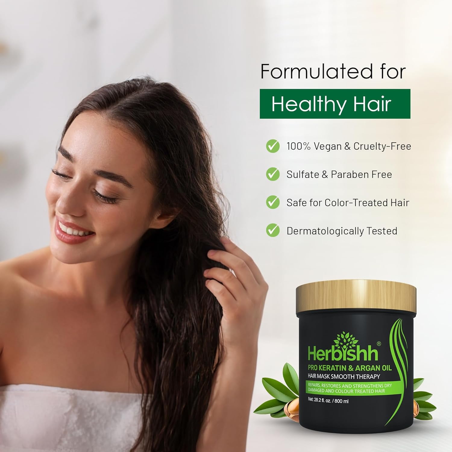 Herbishh Argan Hair Mask-Deep Conditioning & Hydration For Healthier Looking Hair for very Dry, Weak, Stressed Out Hair, No Silicones, No Sulphates, No Parabens (800ml)
