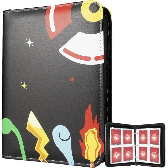 HSHDLDF Trading Card Binder with Sleeves Collection Cartable Cards Zipper Binder Collect Holder Album 400 Cards with 50 Removable Page Carrying Case Binder Book Folder Storage for Boys Girls(Black)