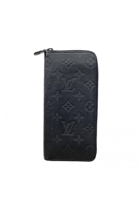 Pre-Owned Louis Vuitton Monogram Shadow Zippy Wallet Vertical M62902 Black Men's Long