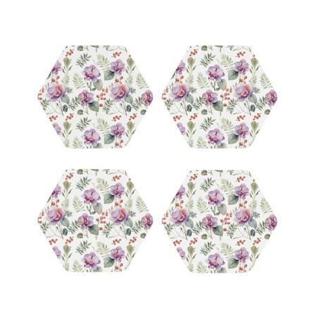

Leather Coasters with Heat-resistant for Drinks Orchids Flowers Fruit -标题2 Hexagon