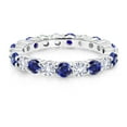 thumbnail image 2 of Gem Stone King 925 Sterling Silver Blue and White Created Sapphire Eternity Wedding Band Ring for Women (2.20 Cttw, Size 8), 2 of 6