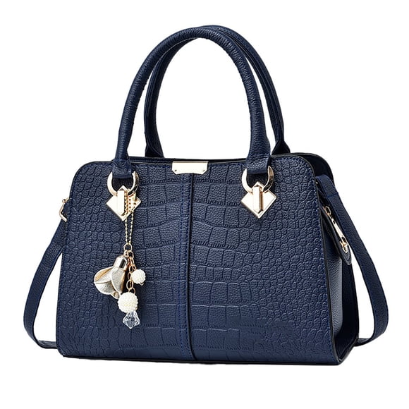 QUTETN Navy Blue Women‘s Large Capacity PU Leather Shoulder Bag Fashion Messenger Bag for Daily Work Shopping Dating One Size