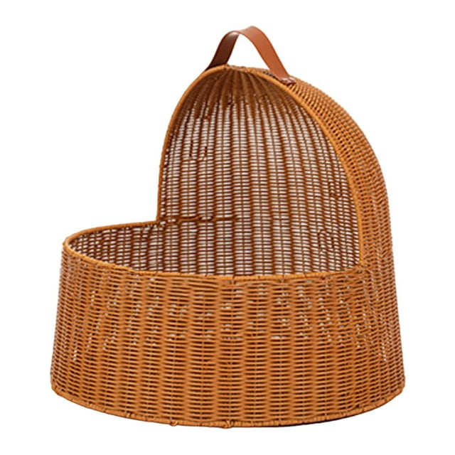 S SERENABLE Lit Imitation Rotin pour Chat Maison Décorative pour Animaux de Compagnie Cachette pour Petits Chiens Petits Animaux Chaton Reposant Marron