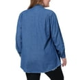 thumbnail image 4 of Plus Size Shirts for Women Chambray Top Button Down Denim Shirts Tops 2025 5X Navy Blue, 4 of 7