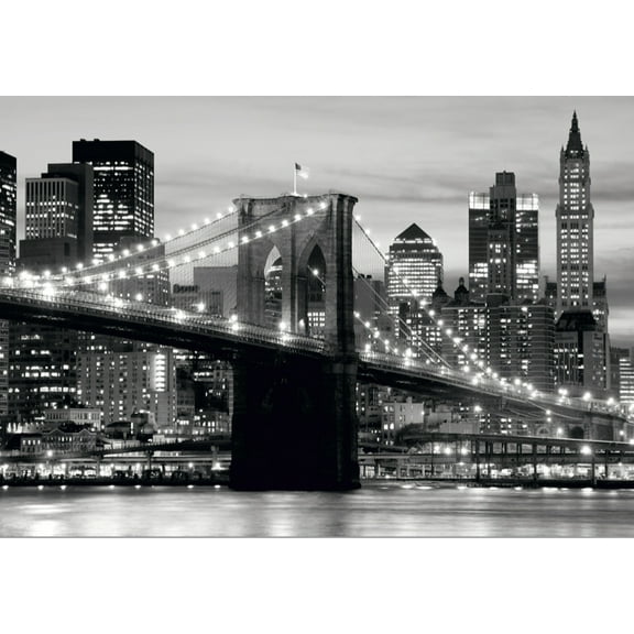 Dundee Deco's Vintage Black White Grey Brooklyn Bridge Park Wall Mural, 142 in X 106 in (108 sq ft.)
