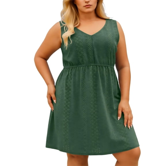 Fewfanhot Spring Dresses for Women Plus Size Swimsuit Cover Ups Hollow Out Slits V Neck Beach Coverup Dress