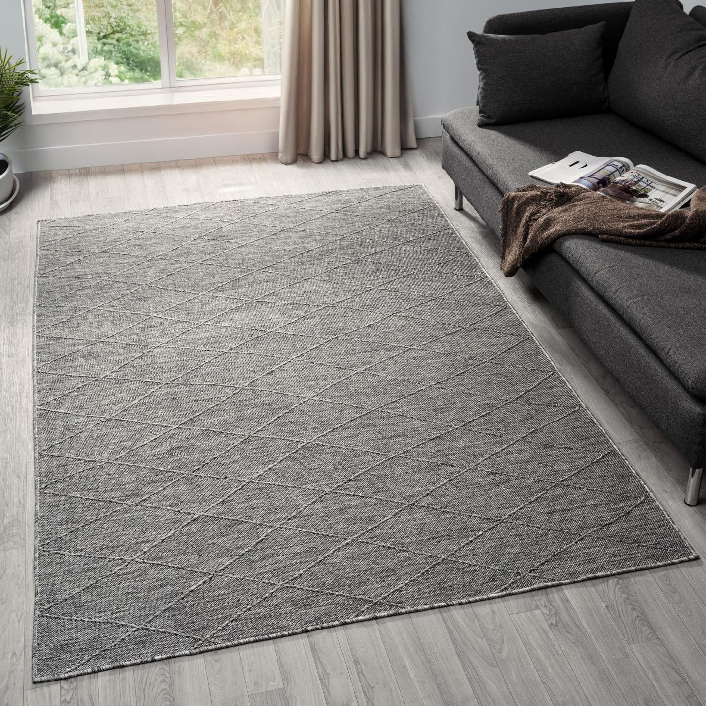Luxe Weavers Non-Slip Washable Outdoor Gray 6x9 Area Rug, Modern Geometric Carpet