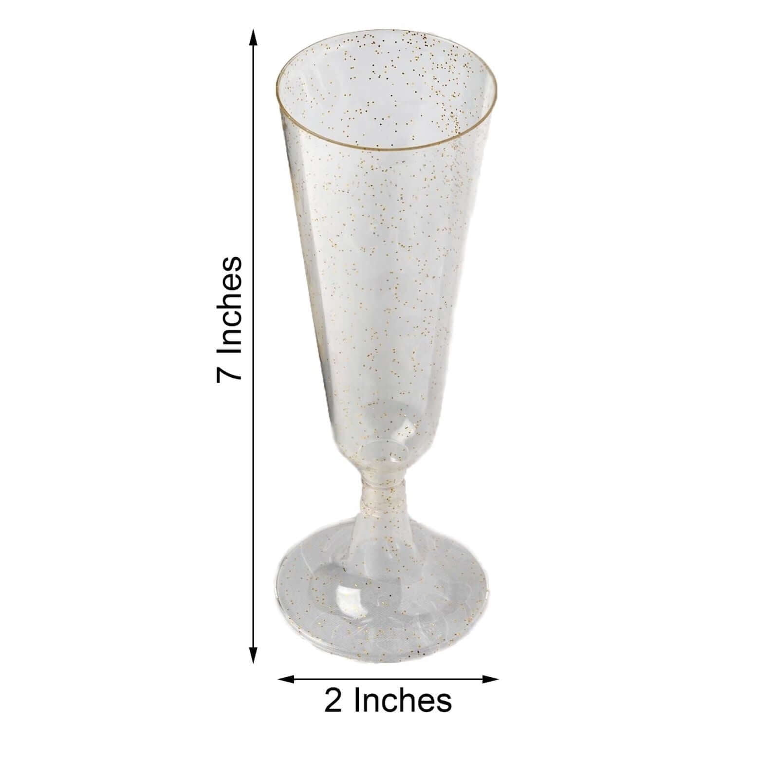 Efavormart 60 Pack 5oz Gold Plastic Disposable Champagne Glasses Flutes, Short Stem Glitter Sprinkled Trumpet Design | Detachable Base