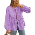 thumbnail image 2 of Womens Tie Front Tops Blouses Long Puff Sleeve Peplum Babydoll Bow Shirt Summer Coquette Tops, 2 of 6